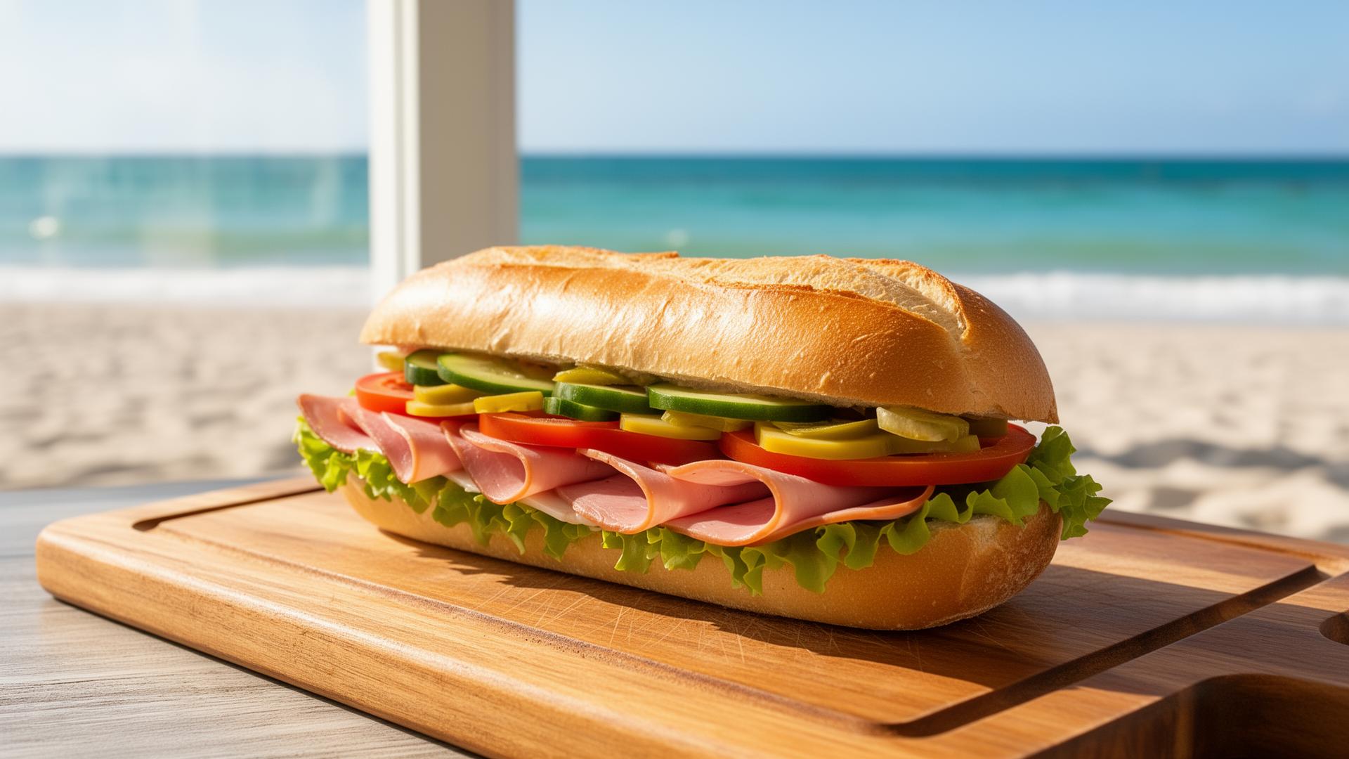 Fresh sandwich with ocean view at Sandwiches By The Sea